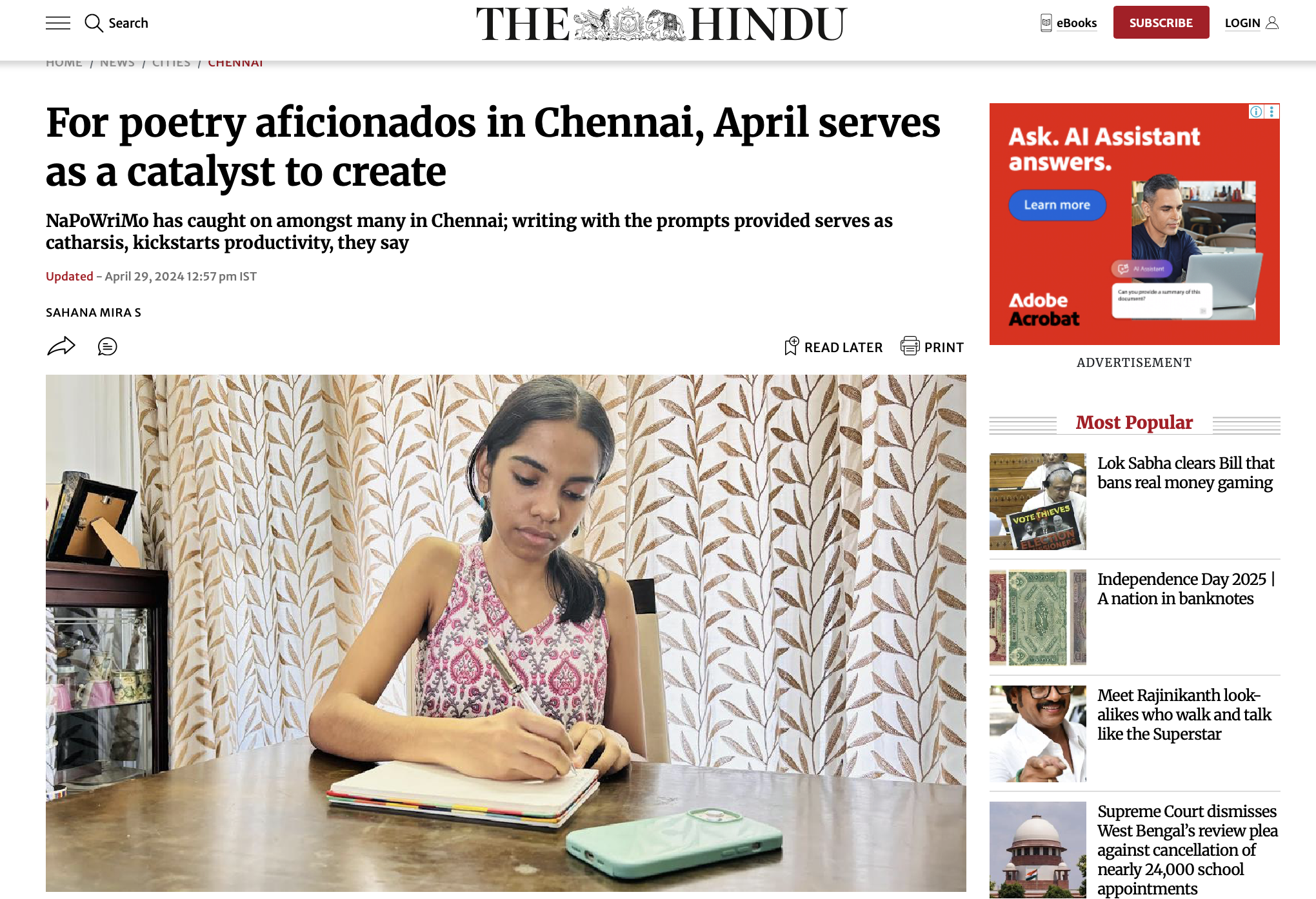 Poems India NaPoWriMo coverage in The Hindu